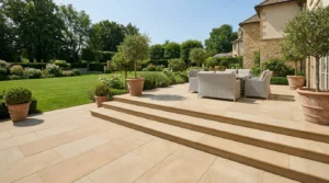 Natursteinplatten gestalten Gartenterrasse beim Naturstein reinigen