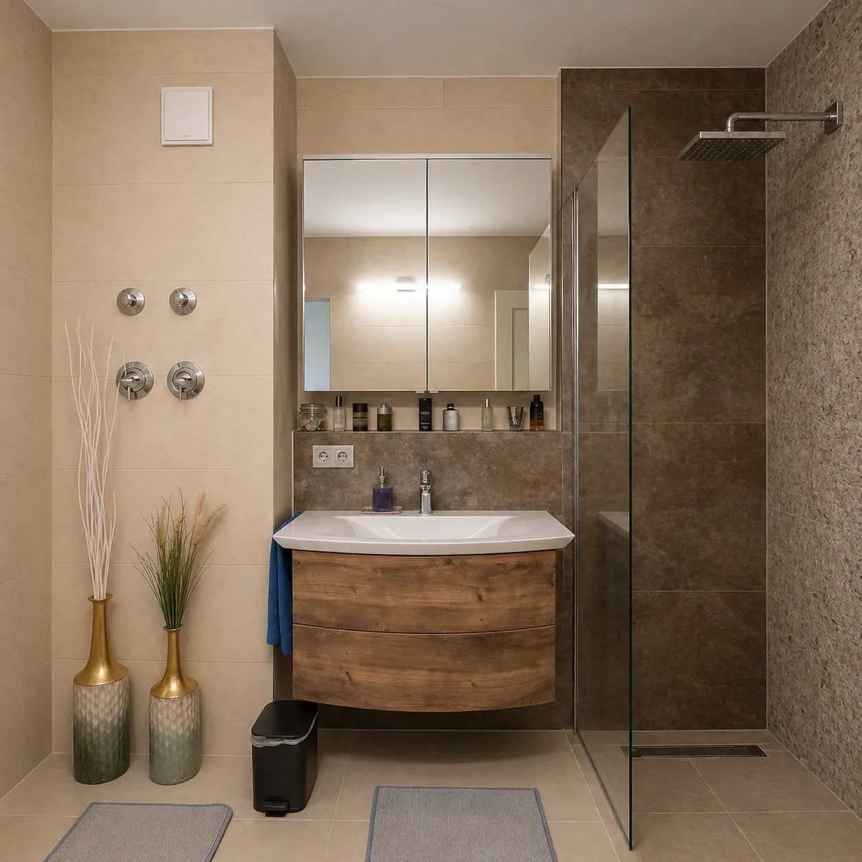 Modernes Badezimmer mit eleganten Boden- und Wandfliesen, ideal für Fliesen Online Kaufen