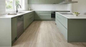 Moderne Küche zeigt rutschfeste Bodenfliesen in Holzoptik mit rutschfeste Fliesen Bad Küche