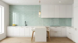 Hellgrüne Mosaikfliesen gestalten moderne Küchenrückwand mit Mosaikfliesen Ideen