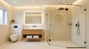 Hexagon-Mosaikfliesen gestalten moderne Duschwand im Badezimmer mit Mosaikfliesen Ideen