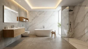 Marmoroptik-Fliesen gestalten luxuriöses Badezimmer mit modernen Fliesenarten