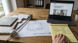 Kostenplanung für modernes Badezimmer mit Fliesenmustern und Grundriss zur Analyse von bad renovieren kosten 6 qm