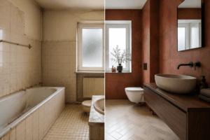 Modernisierte Badezimmerfliesen verwandeln altes Bad in luxuriöses Designbad vom besten Fliesenleger Deutschland