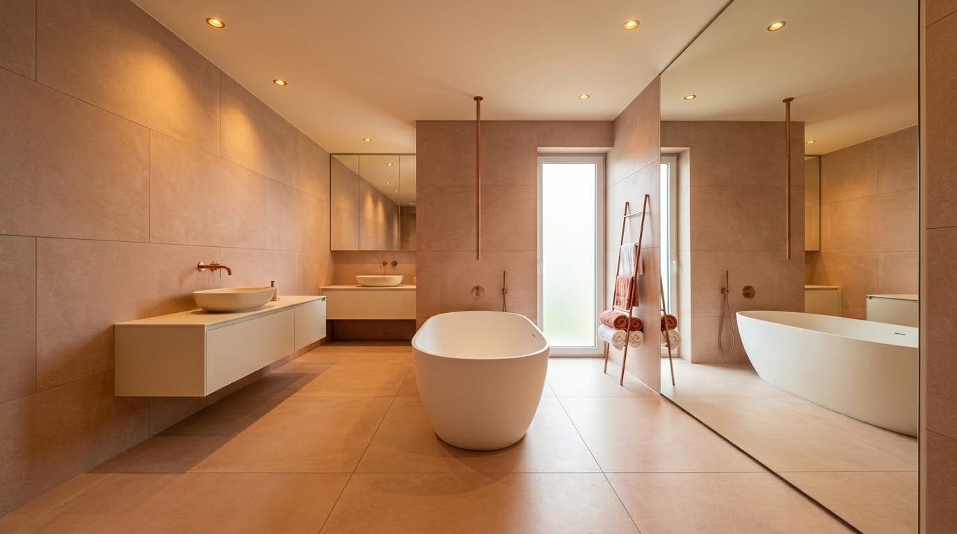 Moderne Badezimmerfliesen gestalten luxuriöses Designerbad mit freistehender Badewanne nach Badsanierung Checkliste