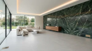 Luxuriöse Keramikfliesen und Natursteinfliesen präsentiert in einem modernen Wohnzimmerdesign mit Keramikfliesen vs Natursteinfliesen