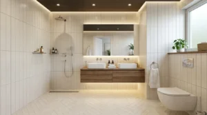 Helle Badezimmerfliesen modern verlegt in elegantem Bad für Badezimmer Fliesen Ideen