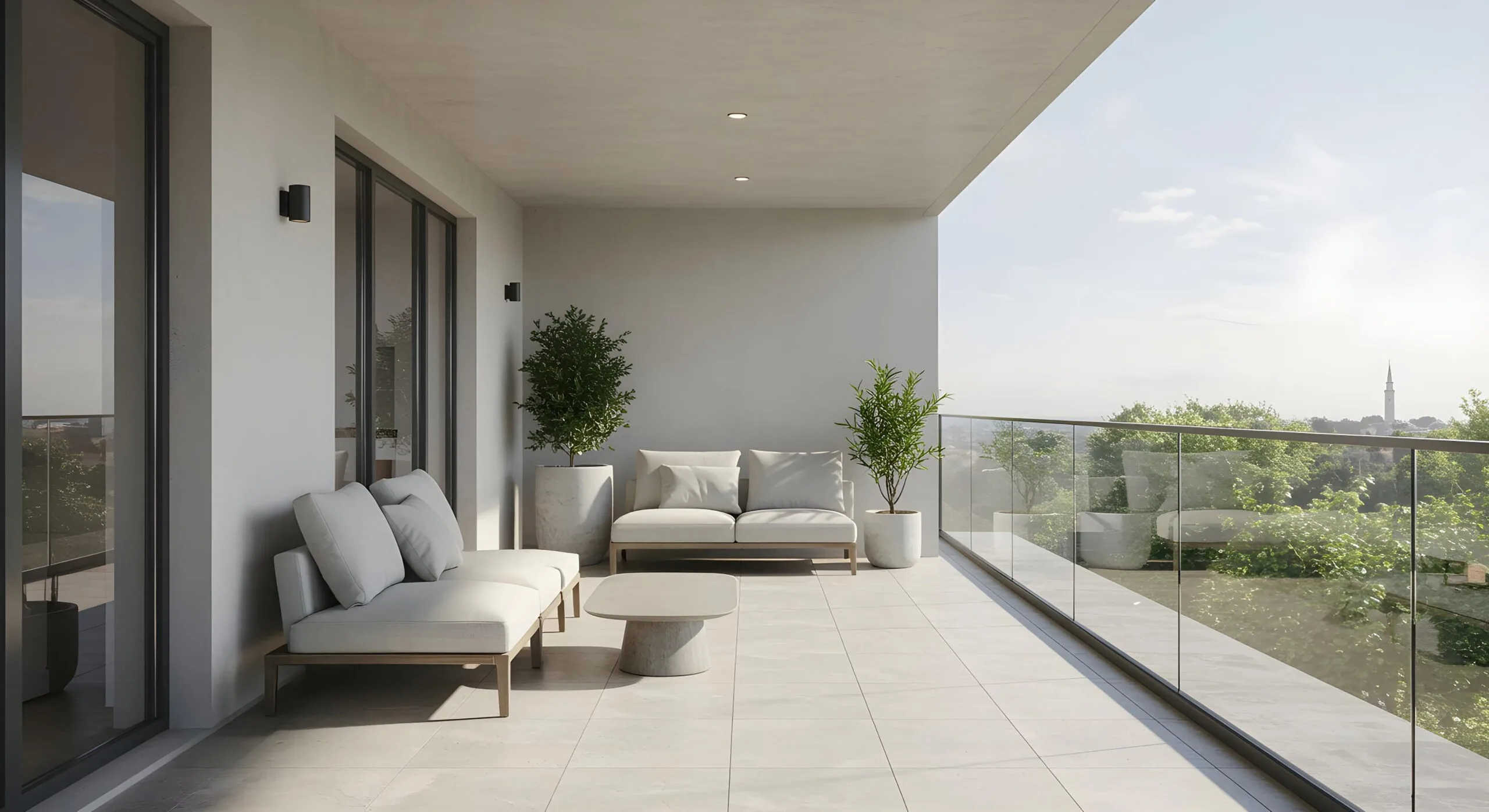 Fliesen Außenbereich moderne Balkonterrasse mit Stadtblick