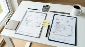 Zwei Angebote werden auf einem Tisch verglichen im Kontext Fliesenleger Pauschalpreis