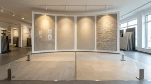 Ausstellung mit modernen Fliesenmustern zur Beratung beim Feinsteinzeug kaufen im Showroom